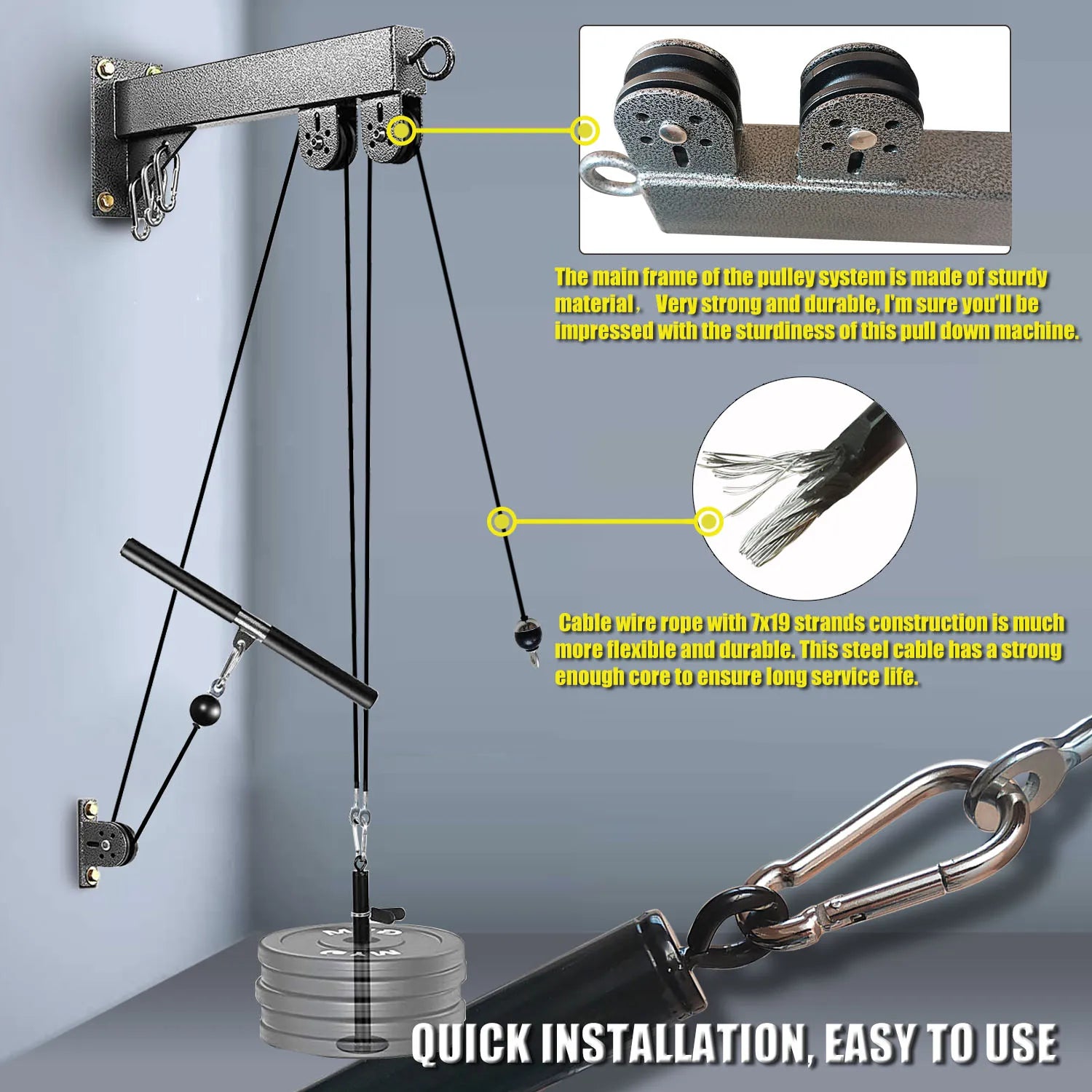 Fitness Wall Mounted Pulley System, Weight Cable Pulley System, Suitable For Gym Strength Training, LAT Pull Down, Fitness - Sun Studio
