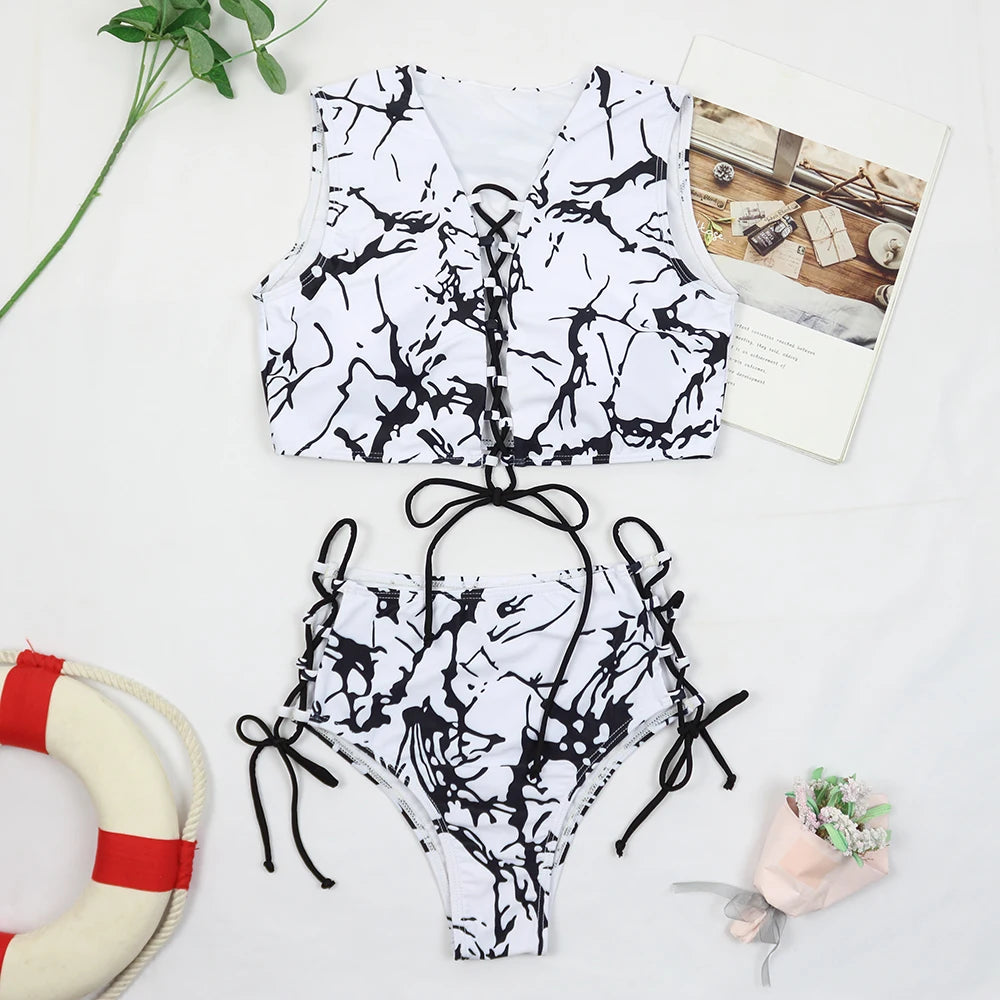 Push Up Bikinis 2025 Sexy Women Swimsuit Female Swimwear Lace Up Bikini Set Swimming Suit Beachwear Print Brazilian Biquini - Sun Studio