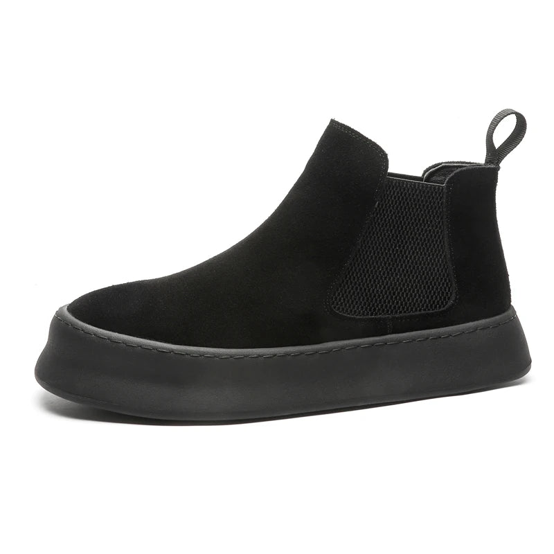 Fashion Brand Men Genuine Leather Mid Top Boots with British Style Autumn Winter Men Anti Slip and Wear-resistant Chelsea Boots