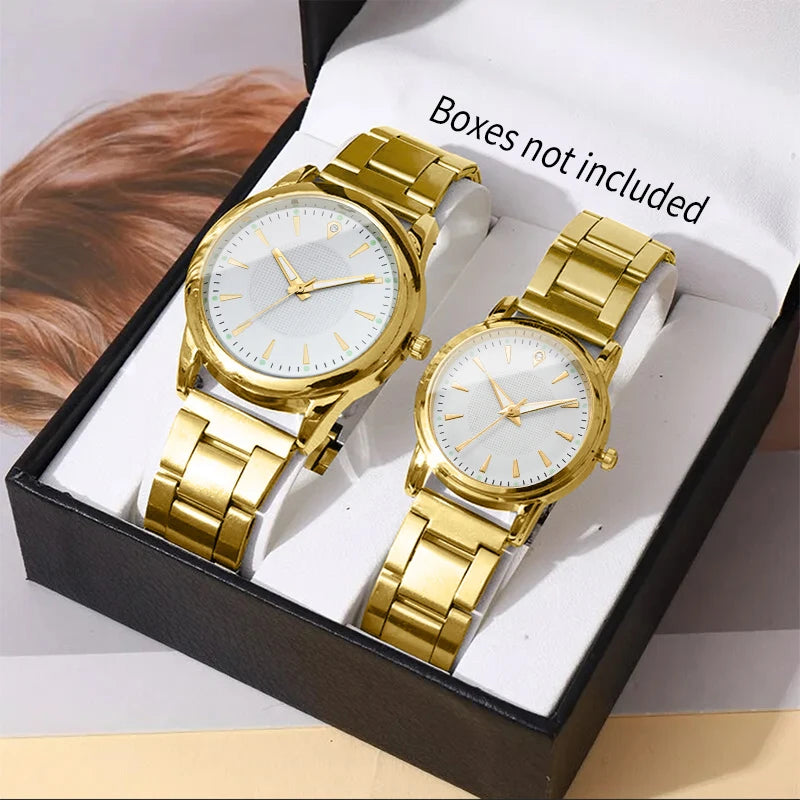 2PCS Couple's Watches Men Business Watch Fashion Analog Women Quartz Watch (Without Box) - Sun Studio