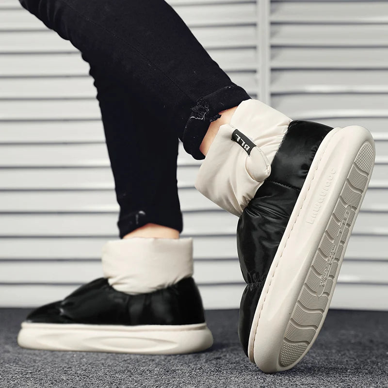 Outdoor Plush Warm Men's Snow Boots Winter Couple Cotton Shoes Down Non-Slip Waterproof Fashion Kids Shoes Slip on Soft Sneakers