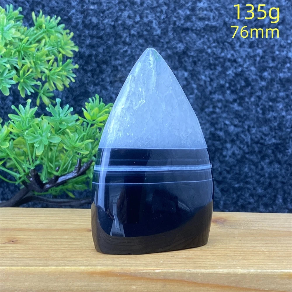 Natural Gemstone Black Onyx Stripes Free Form Torch Reiki Healing Shape Meditation Home Decor Feng Shui Warning Evil - Sun Studio
