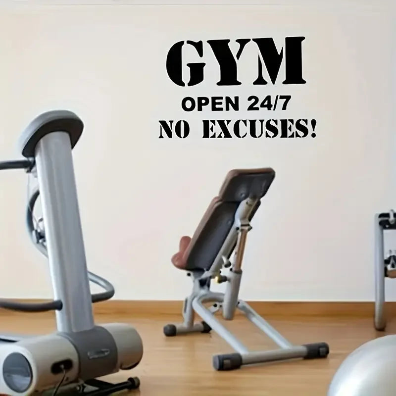 1pc Gym Wall Sticker, Gym Open 24/7 No Excuses, Vinyl Removable Stickers, Gym Wall Decor Decals, 22.04"x14.17" - Sun Studio