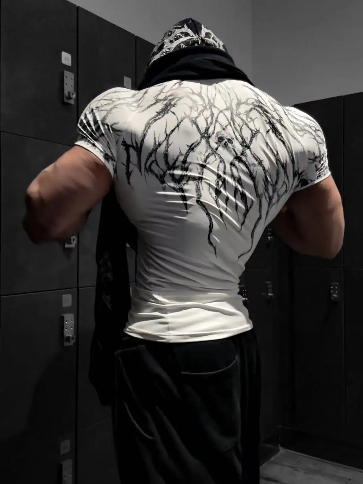 GYM T-shirt Men's Dark Gothic Print Muscle Tee High Elasticity And Quick Drying Exercise For Bodybuilding Training - Sun Studio