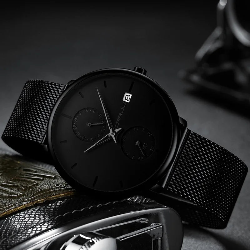 Men Watches Luxury Brand Date Calendar Watches Men Stainless Steel Mesh Watch For Mens Casual Quartz Watch Relogio Masculino Hot - Sun Studio