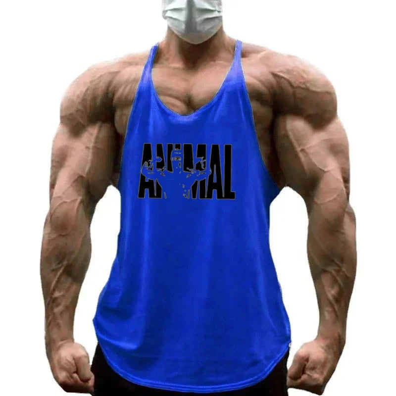 Strength Printed Men's Stringer Vest - Cotton Breathable Y - Fitness Back Fitness Wear, Intensive Training and Fitness Style - Sun Studio