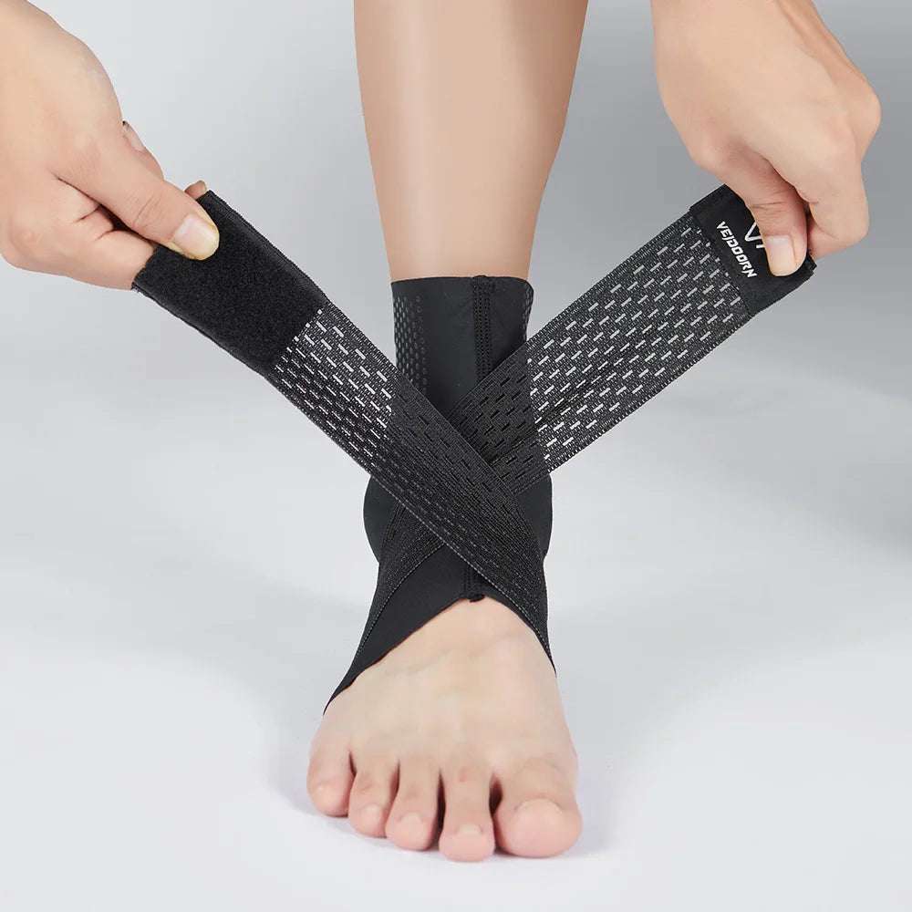 Veidoorn Premium Adjustable Ankle Support Brace with Silicone Pad Massage Point Sport Fitness Ankle Brace Foot Protection - Sun Studio