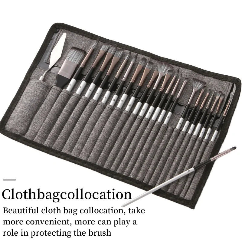 24 nylon brush set silver gray rod pen curtain oil brush Gouache watercolor brush - Sun Studio