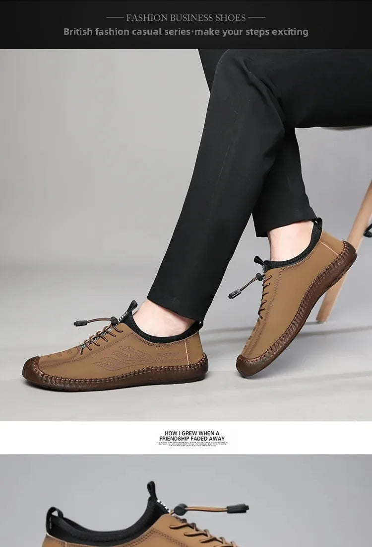 Men's Casual Slip-On Soft Bottom Breathable Beans Shoes Fashionable Spring Autumn Wear Resistant Microfiber Leather Shoes - Sun Studio