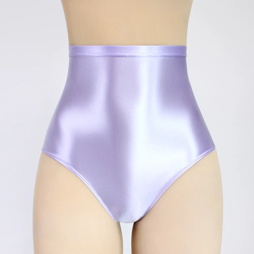 Sexy MEN gloss underwear Briefs Bikini Bottoms with Buttocks Silky Oily swimsuit big size super High Waist Tights Underpants - Sun Studio