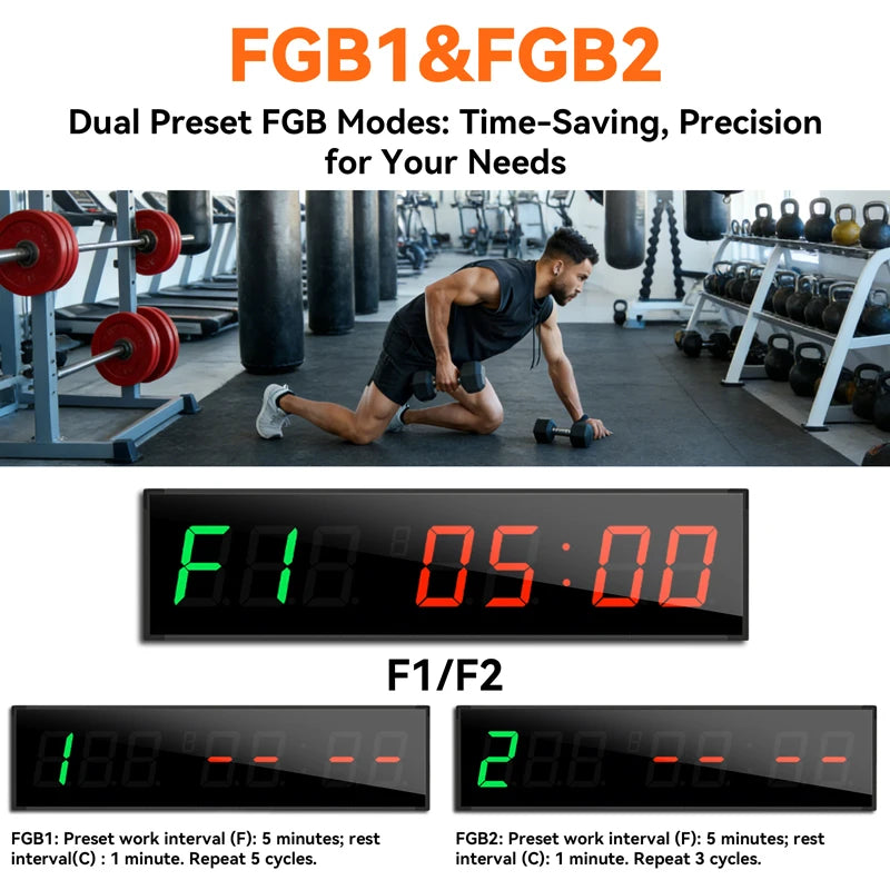 Gym Timer Large LED Display Wall Clock Gym Interval Workout Countdown Sports Training Clock Digital Time Timers for Fitness Home - Sun Studio
