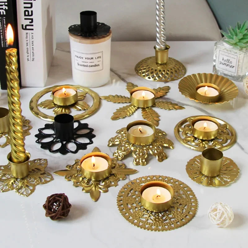 Home Decor Iron Plated Black Gold Candle Holders Decor for Wedding Party Festival Portavelas Candelabra Art Table Decoration - Sun Studio