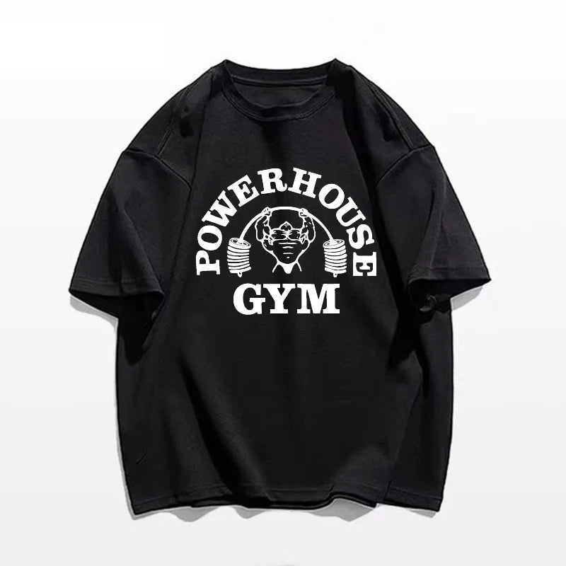 Summer Gym 100% Cotton Men's T-shirt Letter Weightlifting Printed Round Neck High Quality Street Outdoor Short Sleeve - Sun Studio
