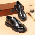 Round Toe Height Increasing Thick Sole Black Leather Shoes for Men Low Price High Quality Social Fashion New in Man Casual Shoe - Sun Studio