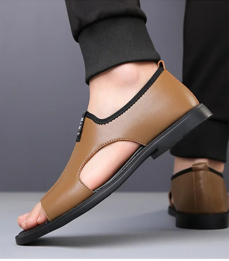 Sandals for Men Brand Casual Shoes Outdoor Fashion Men's Slippers Comfortable Beach Shoes High Quality Leather Man Flat 2025 - Sun Studio