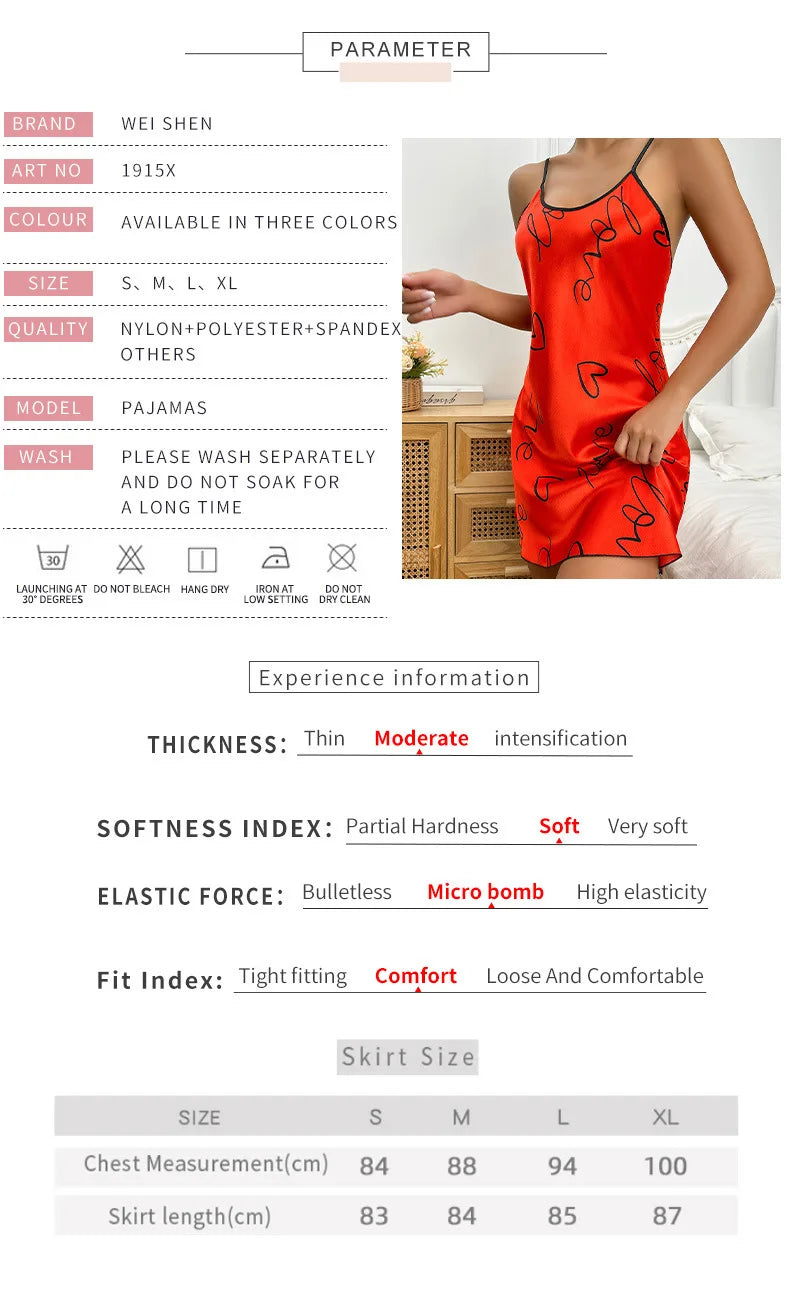 Heart Letter Print Nightdress Casual Round Neck Spaghetti Strap Sleep Dress Women's Sleepwear Dresses - Sun Studio
