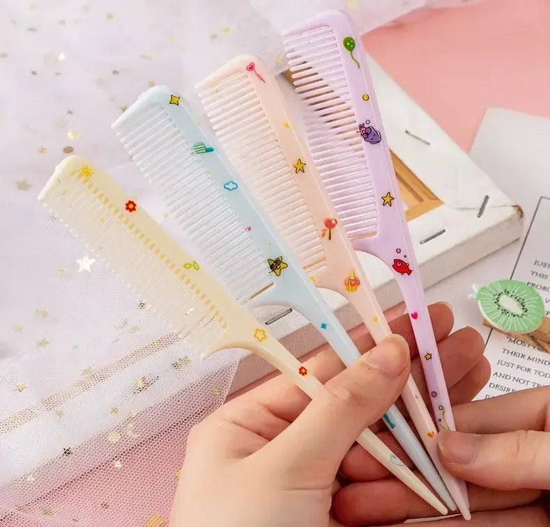 2pcs Kids Hair Combs Set Girls Portable Anti-Static Plastic Comb Cartoon Animals Children Hairdressing Comb with Pointed Tail - Sun Studio