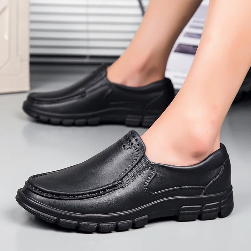 Fashion Leather Men's Casual Shoes Non-slip EVA Chef shoes Men Waterproof Loafers Comfort Soft soled Men Driving shoes Plus Size - Sun Studio