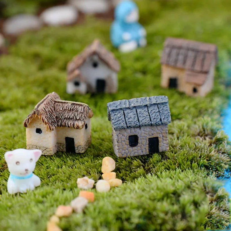 2pcs House Fantasy Miniatures Tiny Landscape Cottage Resin craft ornament Mini Figurines Moss Terrarium Decor - Sun Studio