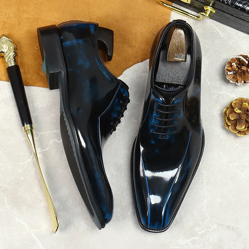 Mens Wedding Oxford Gentlemen Party Dress Shoes Genuine Patent Leather Casual Pointed Toe Formal Shoes For Men - Sun Studio