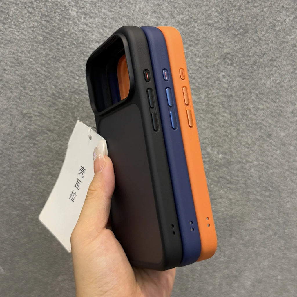 Luxury Orange Matte Transparent Phone Case For iPhone 17 Pro Max 17Pro 17 Metal Buttons Skin Feel Shockproof Protective Cover - Sun Studio