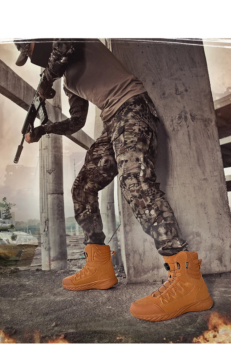 Large Outdoor Training Boots Men's Mountaineering Hiking Boots High Top Rotating Buckle Fashion Camouflage Sports Shoes - Sun Studio