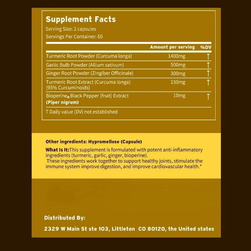 4-in-1 Turmeric Ginger Supplement - with Garlic Curcumin Black Pepper - Joints, Immune Support, Improves Digestion Supplement - Sun Studio