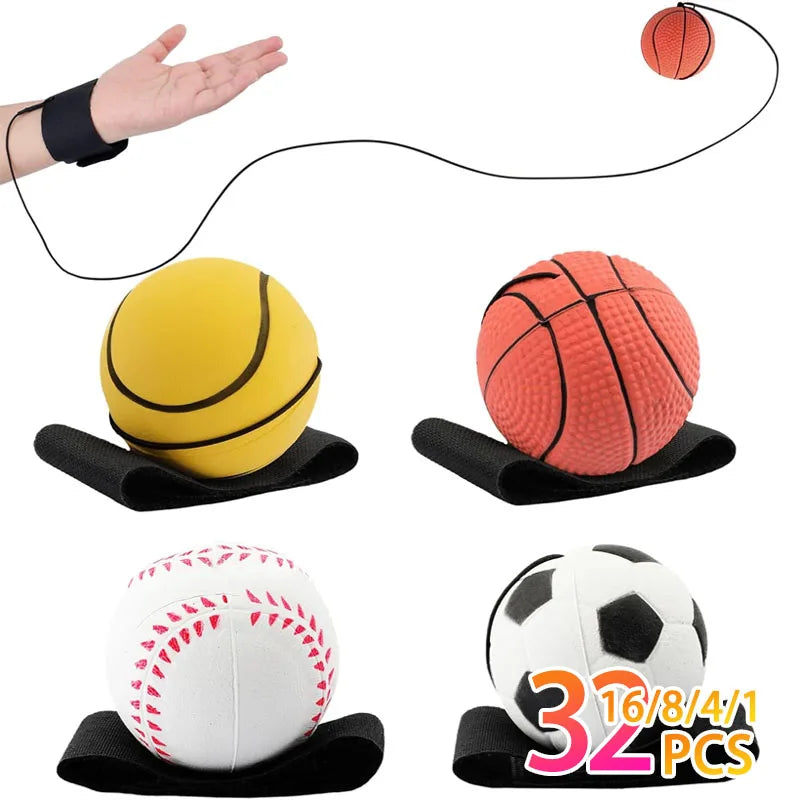 1-32PCS Elastic Hand Flick Ball with Wrist Strap PU Bouncy Ball for Kids Outdoor Fitness Exercise Hand Toss Ball Accessories - Sun Studio