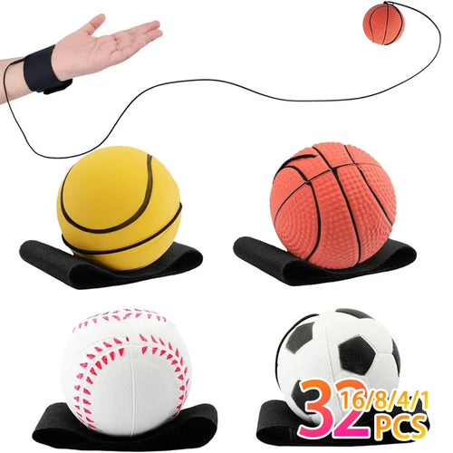 1-32PCS Elastic Hand Flick Ball with Wrist Strap PU Bouncy Ball for Kids Outdoor Fitness Exercise Hand Toss Ball Accessories - Sun Studio