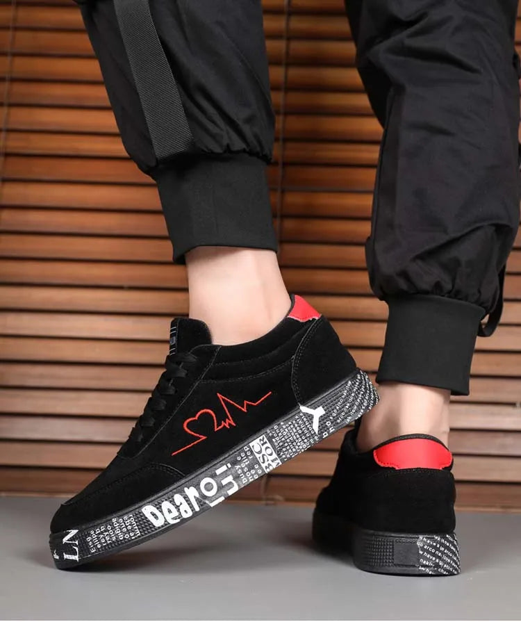 Breathable Mid-Top Sneakers , Heart & Music Graphic Design, Casual Streetwear Shoes for Couples, Valentine's Day & Birthday Gift - Sun Studio