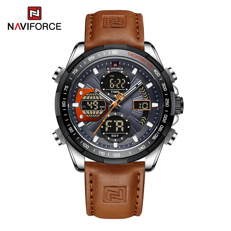 New NAVIFORCE Watches for Men Leather Mens Military Sport Waterproof Watch Quartz WristWatch Chronograph Male Clock - Sun Studio