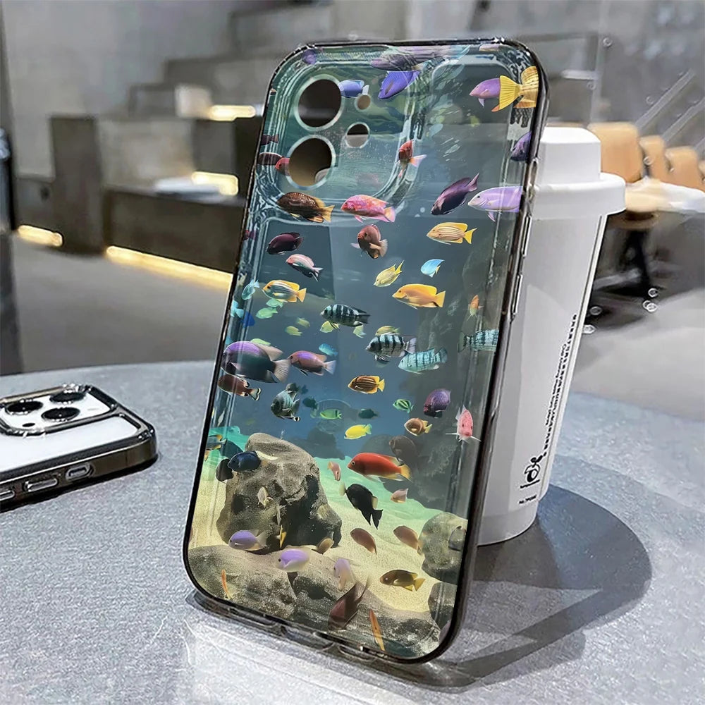 Ocean Animal Cute Phone Case For iPhone 11 Case iPhone 15 13 14 12 17 16 Pro Max 8 7 Plus XR XS SE Clear Protective Cover Funda - Sun Studio