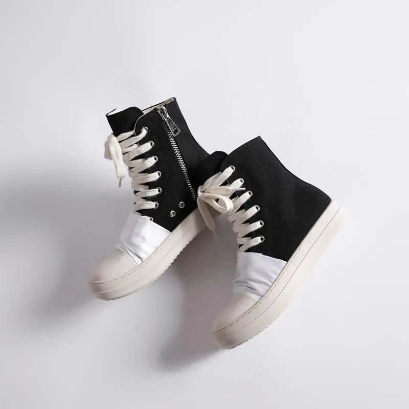 Brand Men Shoes Casual Canvas Distress Flats High to Ankle Boots Women Owens Vintage Original Luxury Designers Sneakers - Sun Studio