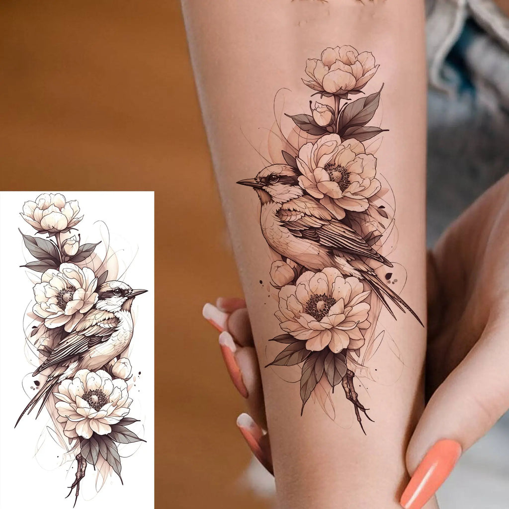 1 Sheet Beautiful Turtle With Flowers Temporary Tattoos Elephant Lion Tatoos Waterproof Realistic Animals Fake Tattoos Stickers - Sun Studio