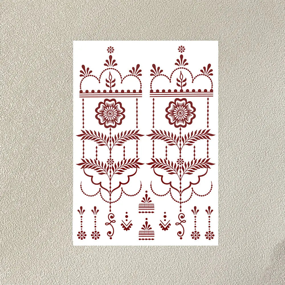 Waterproof Flower Hand Tattoo for Women Maroon Henna Tattoo Stickers for Hand Fingers Body Art Disposable Fake Tattoo Festival