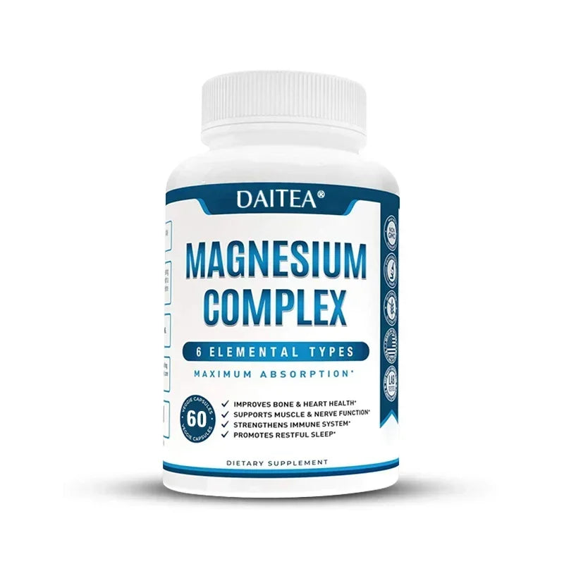 Magnesium Complex Supplement - for Supporting Muscles, Nerves, Heart and Bones, High Absorption Vegetarian Capsules - Sun Studio