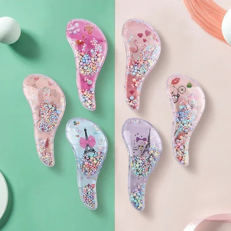 Cute Children Hairdressing Comb for Kids Anti-knot Massage Flowing Bead Hair Comb Children Girls Dress Up Makeups Toy Gifts - Sun Studio
