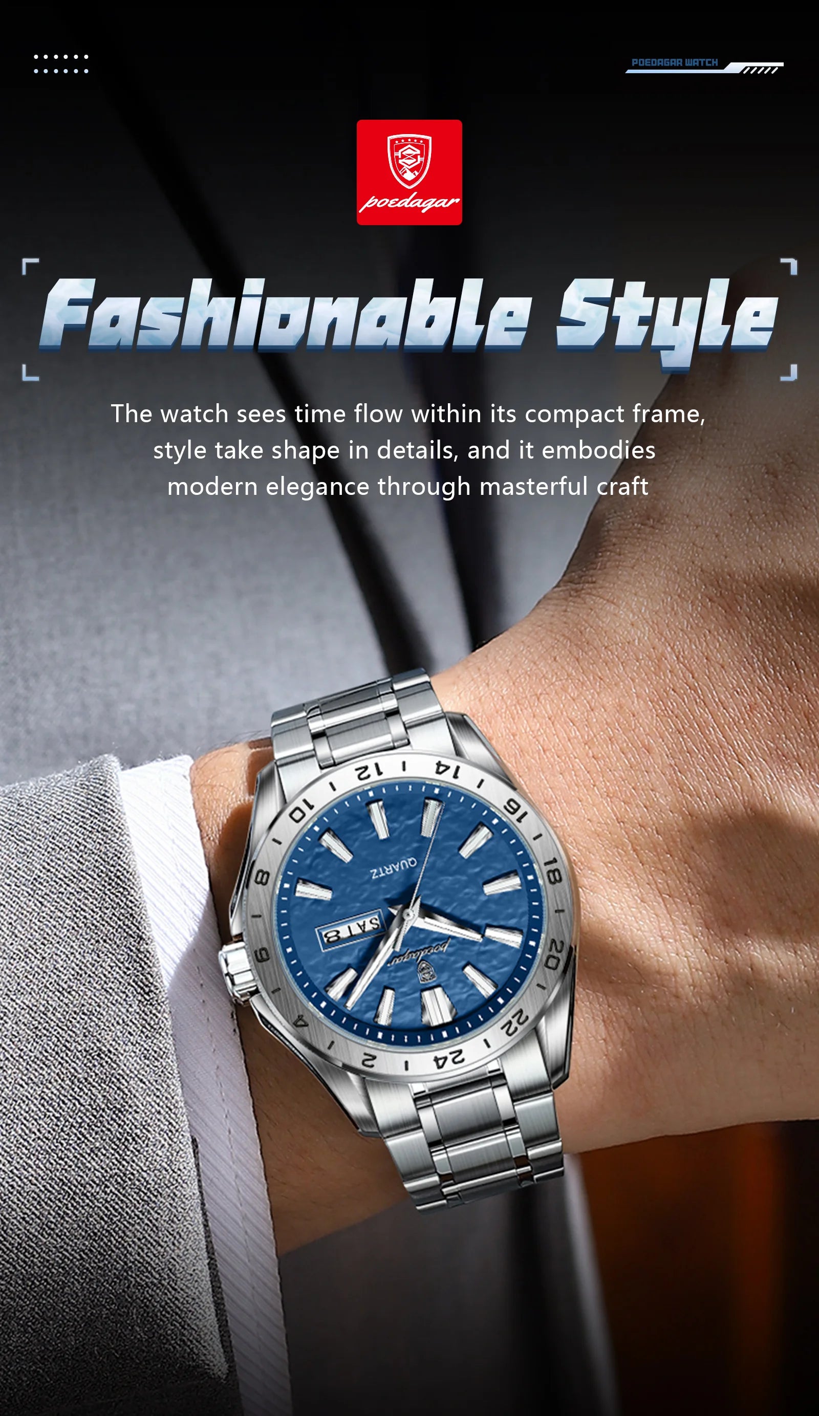 POEDAGAR Sport Luxury Man Wristwatch High Quality Waterproof Luminous Watch For Men Fashion Date Week Quartz Men's Watches Reloj - Sun Studio
