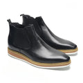 British Style Cow Genuine Leather Men's Chelsea Ankle Boots Slip-on Elastic Band High Top Sneakers Casual Dress Boot for Men