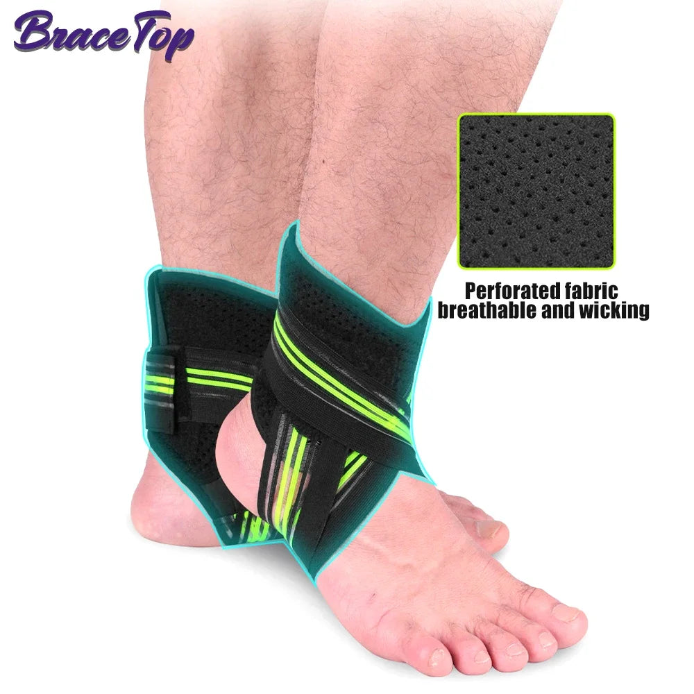 BraceTop 1 PC Sports Compression Ankle Brace Support Wrap Gym Ankle Sleeves for Plantar Fasciitis Achilles Tendon Minor Sprains - Sun Studio