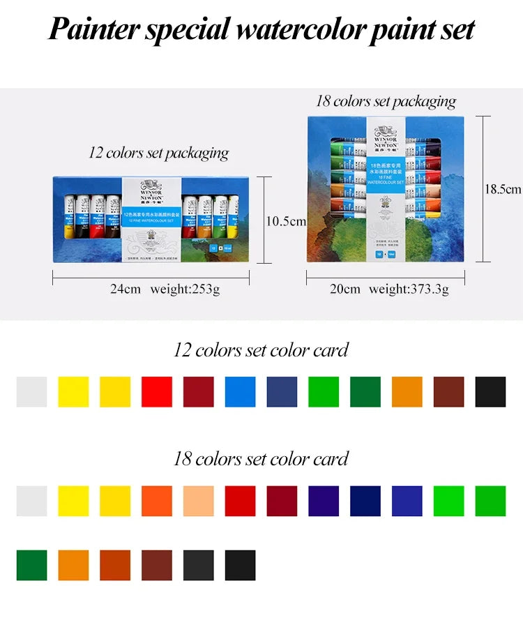 Winsor & Newton 12/18/24/36Colors 10ml Watercolor Paint Set acuarela Watercolors Medium Art Masking Fluid Art Professional - Sun Studio