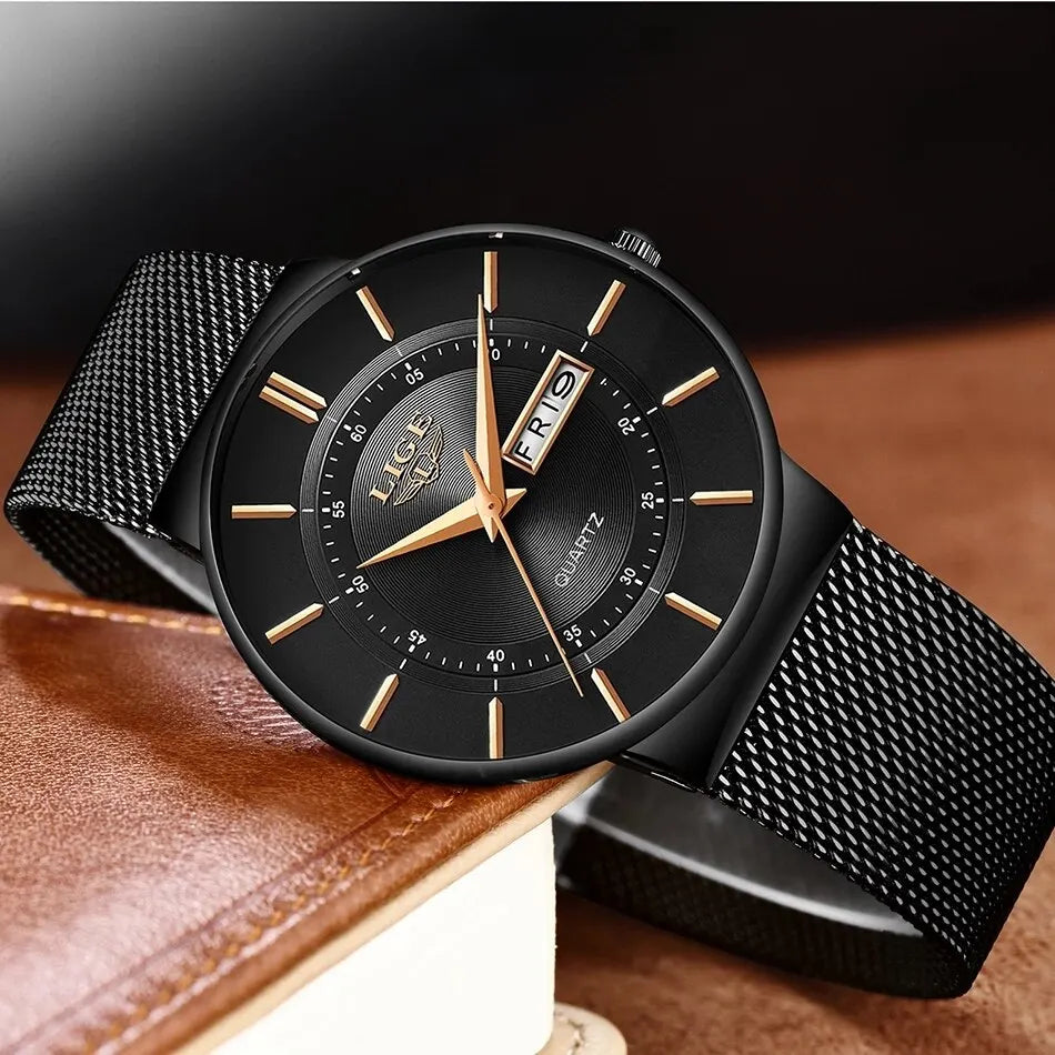 LIGE 2024 Luxury Men Watches Waterproof Ultra Thin Date Clock Male Steel Strap Casual Quartz Watch Men Sports Wrist Watch Man - Sun Studio