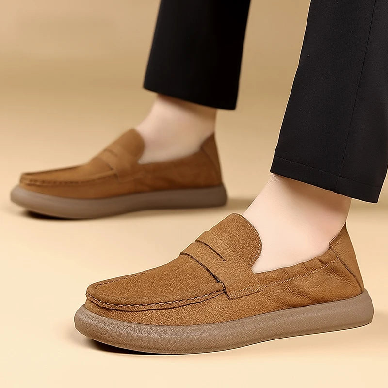 Fashion Genuine Leather Mens Shoes Business Casual Luxury Brand Soft Comfort Loafers Shoes High Quality Slip on Male Boat Shoes - Sun Studio