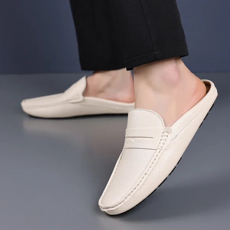 YRZL Loafers Summer Slip on Half Shoes for Men PU Leather Slippers Casual Breathable Comfy Loafers Moccasins Casual Shoes Men - Sun Studio