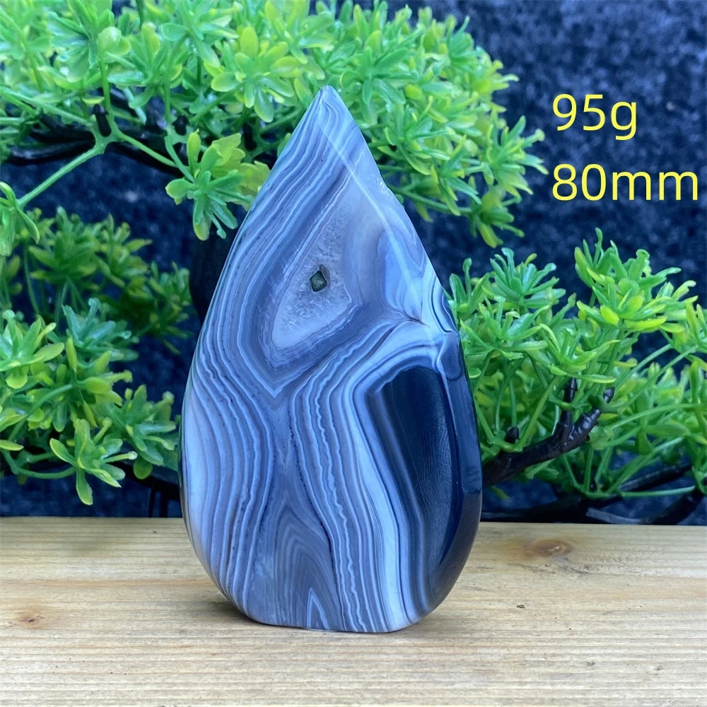 Natural Gemstone Black Onyx Stripes Free Form Torch Reiki Healing Shape Meditation Home Decor Feng Shui Warning Evil - Sun Studio