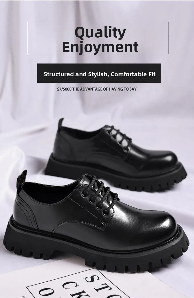 Genuine Soft Leather Men's Shoes 5cm Heightening Thick Bottom Anti-slip Waterproof Casual Black Formal Shoes Autumn Season - Sun Studio
