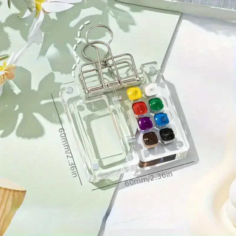 8/15-Grid Acrylic Mini Watercolor Palette –Portable Travel Paint Box with 1 Water Pen,1Watercolor Book ,12colors Pigment for Art - Sun Studio