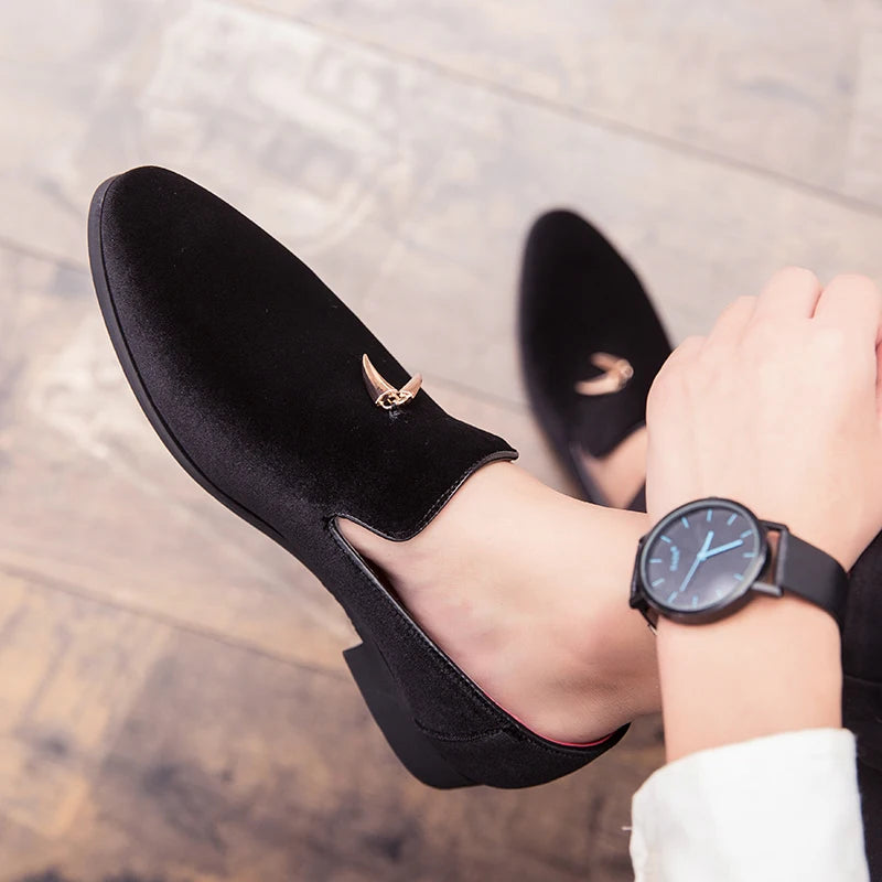 Fashion Party and Wedding Handmade Men Loafers Men Velvet Shoes Leaves and Gold Buckle Men Dress Shoe Men's Flats Zapatos Hombre - Sun Studio