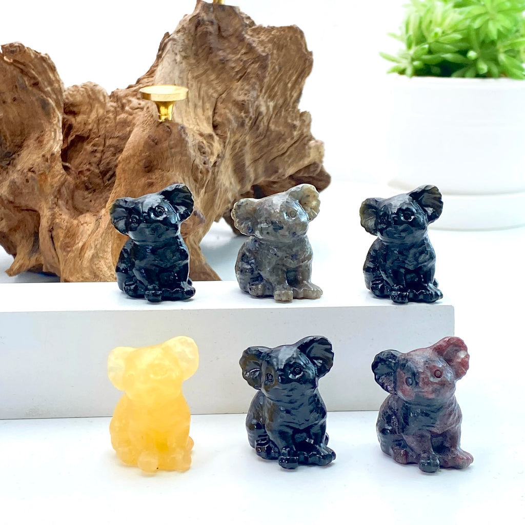 1PC Koala Carving Yooperlite Obsidian Firework Garnet Yellow Calcite - Home Decor Ideal for Graduation Gift Festival Decoration - Sun Studio