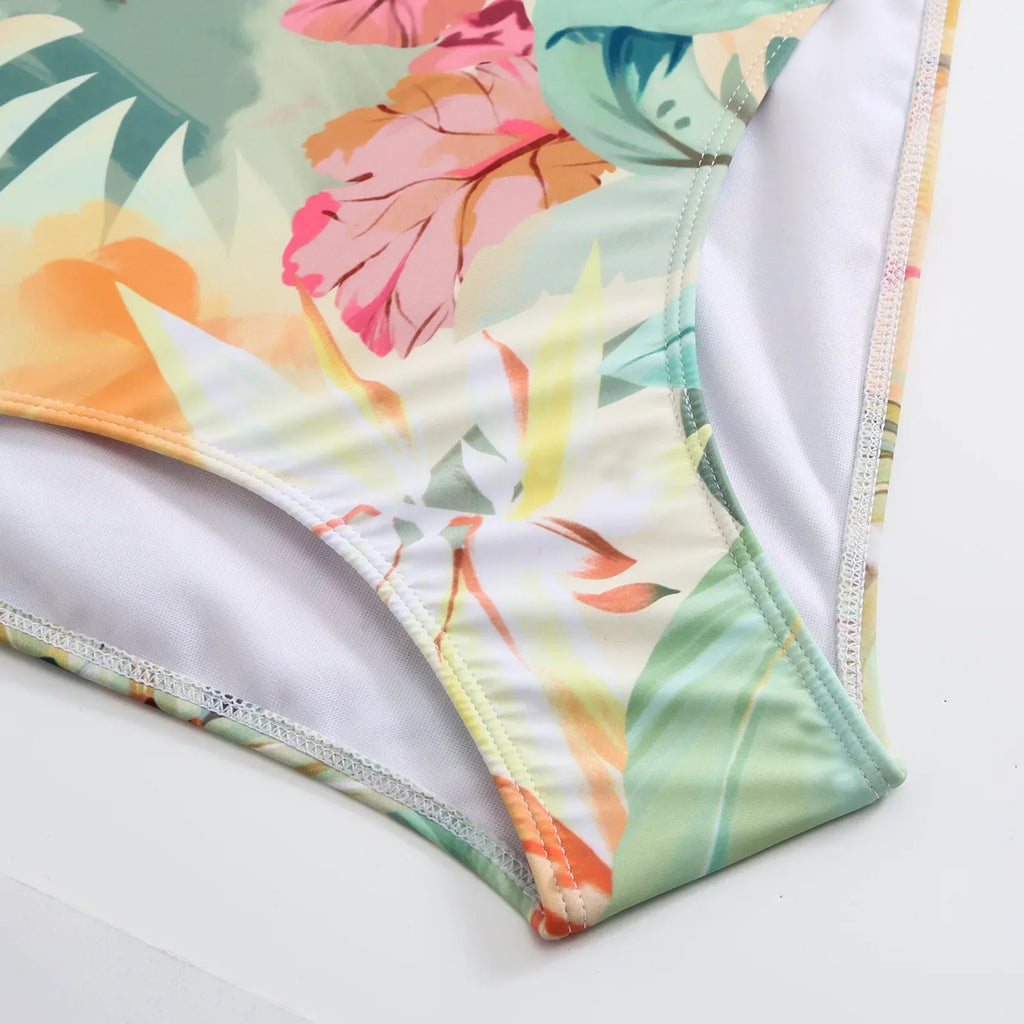 One-piece Bikini Set 2026 Women Floral Print V-neck Swimsuit Sexy High Waist Beach Skirt Bathing Suit Swimwear Summer Monokini - Sun Studio